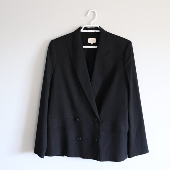 Wilfred Women's Black Sz 6 Destiny Lined Wool Double-Breasted V-Neck Blazer - Picture 1 of 13